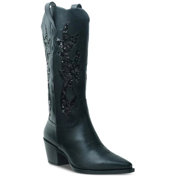 Wild Pair Women's Size 7.5 Black Cowboy Boots w/ Sequin Sparkle Details NIB - Picture 1 of 13
